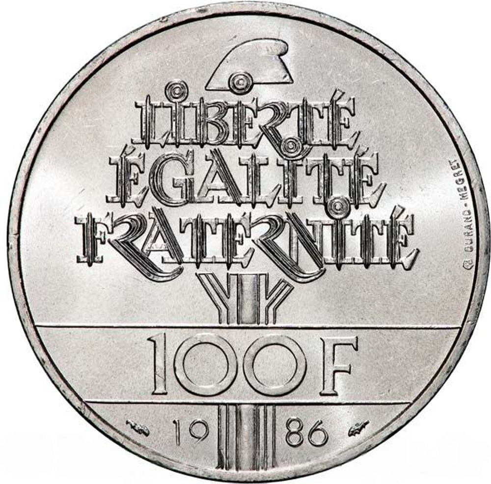 France, 100 Francs, 1986 – Centennial of the Statue of Liberty. Silver Commemorative Coin, MS