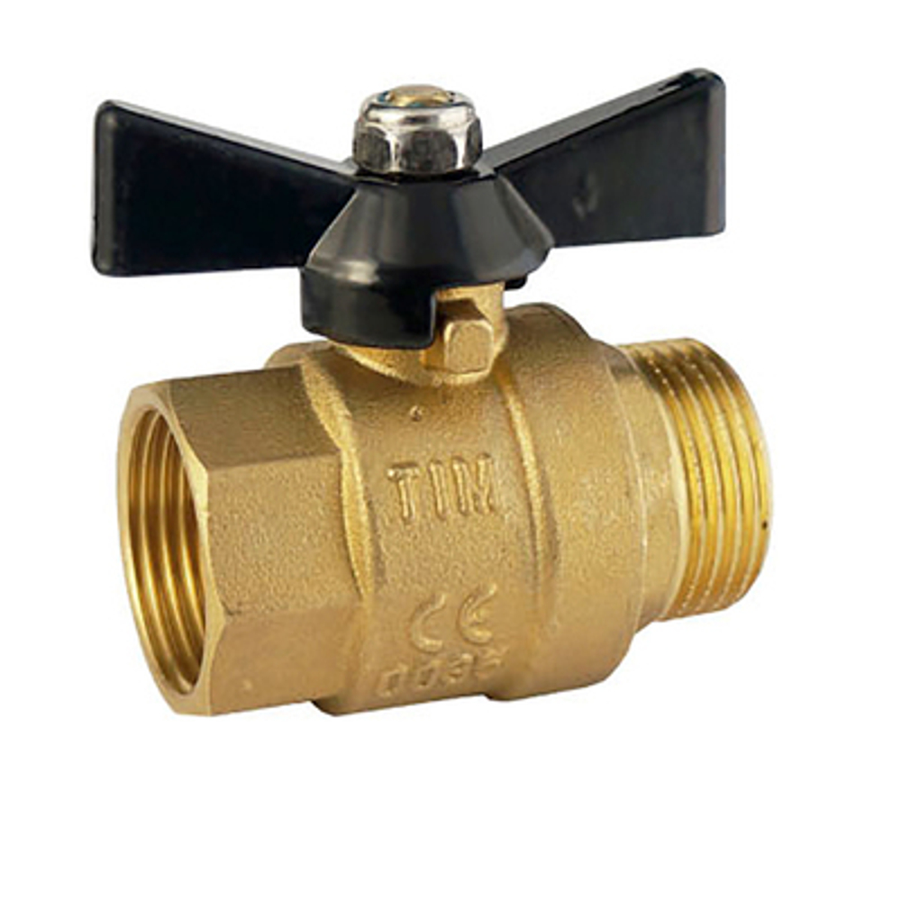 Кран шаровый латунный 1" вн/нар бабочка, полный проход TIM DE1221