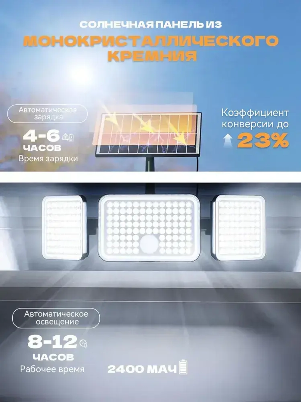 Светильник на солнечной батарее уличный, светильник настенный,100 Вт, используется в подвале, гараже