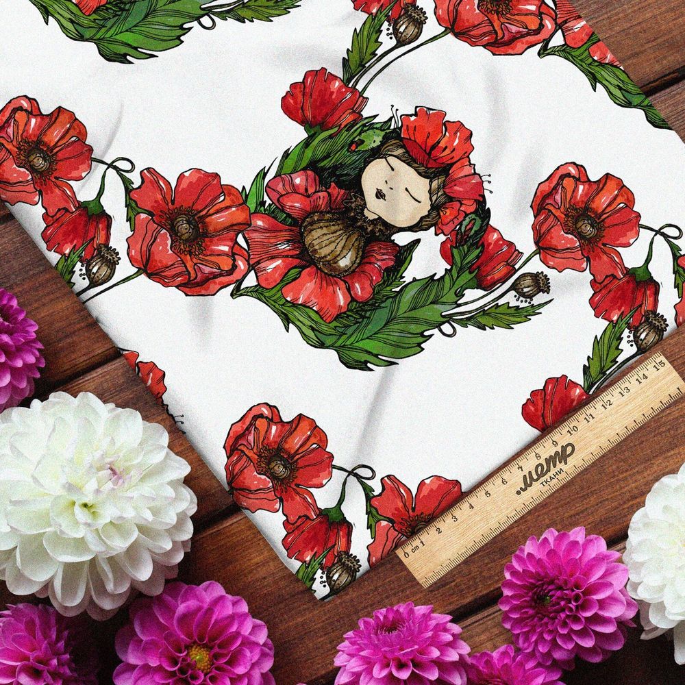 Ткань оксфорд 600 девочка в маках