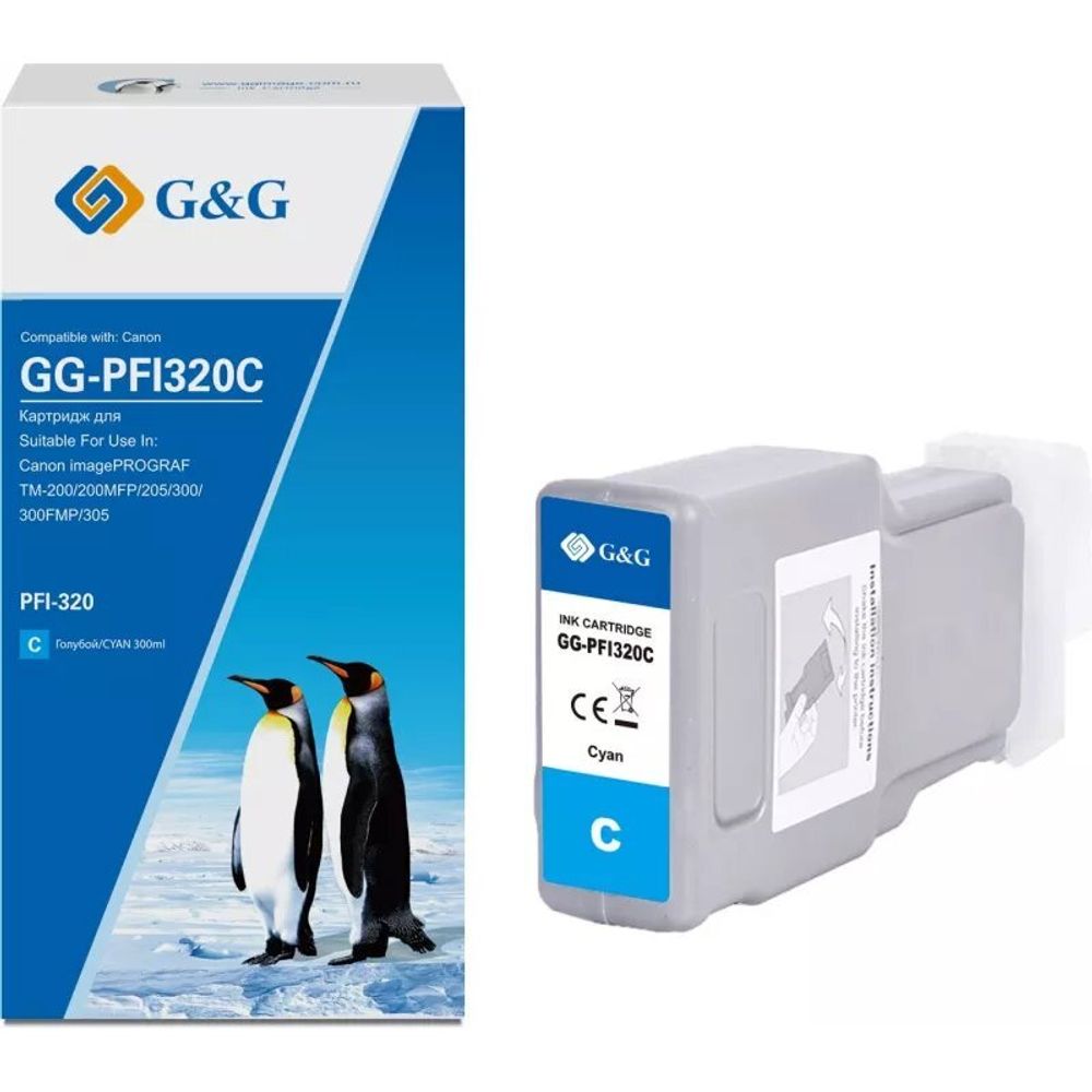 Картридж струйный G&amp;G PFI-320C, аналог Canon 2891C001 голубой 300ml