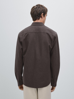 Massimo Dutti Меланжевая рубашка классического кроя с рельефным узором в клетку, коричневый