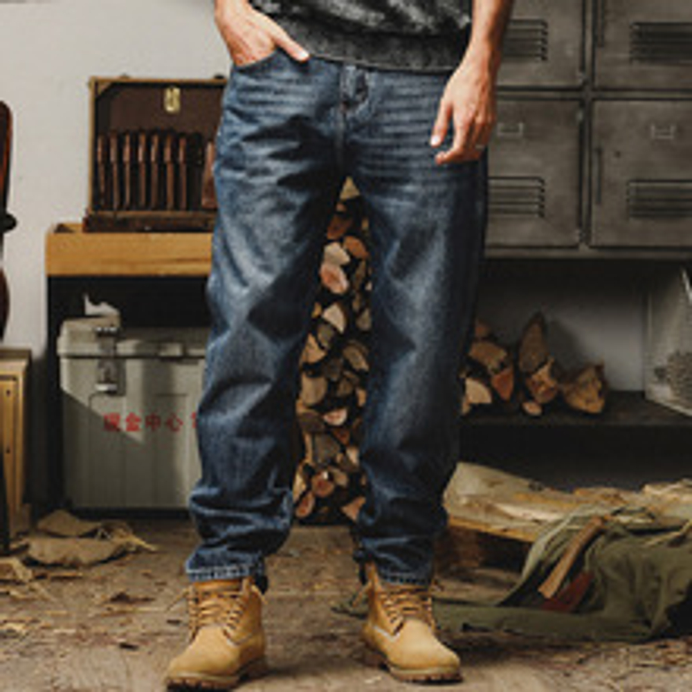 Мужские джинсы с изысканной вышивкой "колосья" на задних карманах