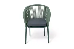 "Марсель" стул плетеный из роупа, каркас алюминий RAL6036 муар, роуп зеленый (4204) круглый tex, ткань темно-серая 027