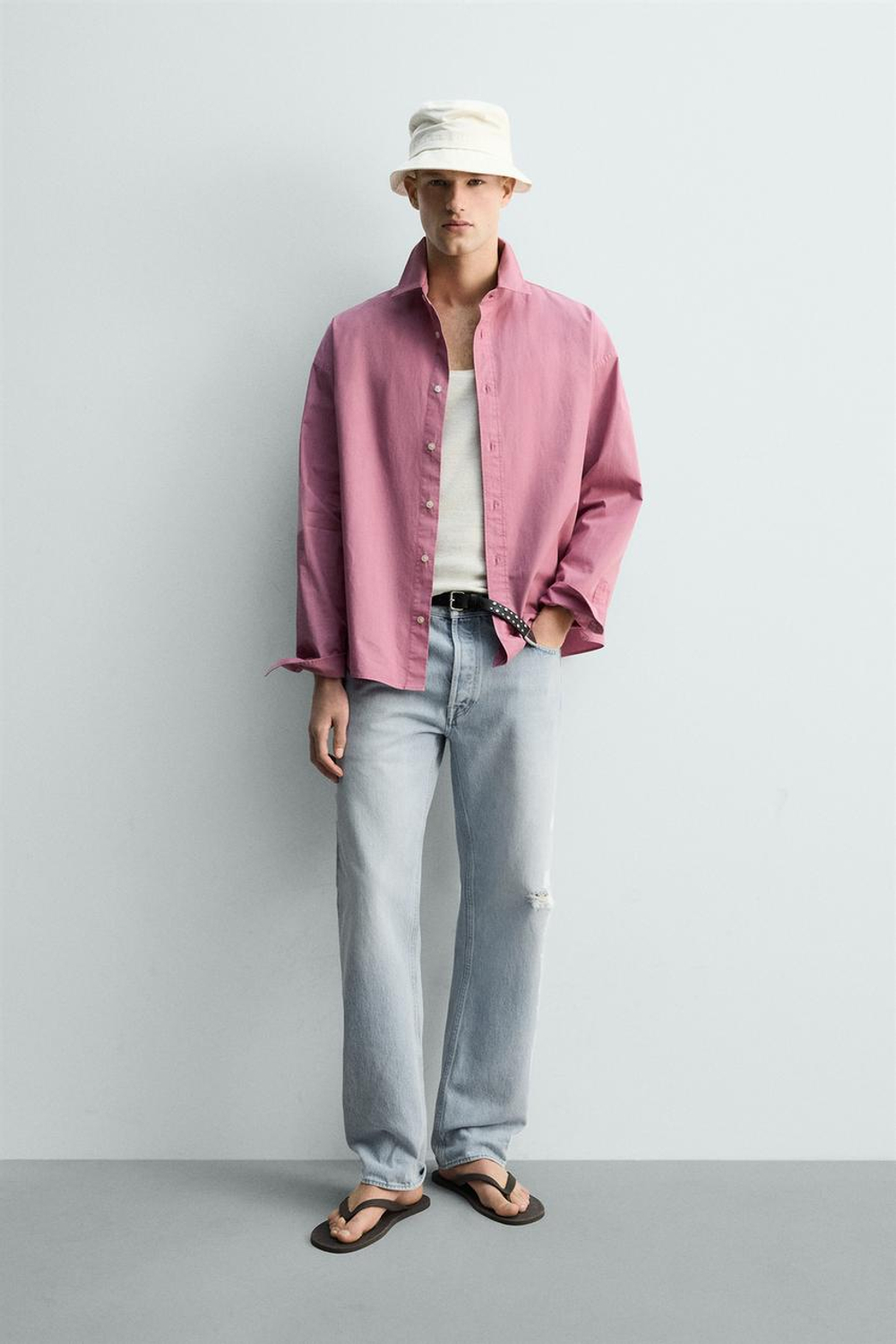 ZARA РУБАШКА REGULAR FIT ИЗ ВЫСТИРАННОГО ХЛОПКА, РОЗОВЫЙ
