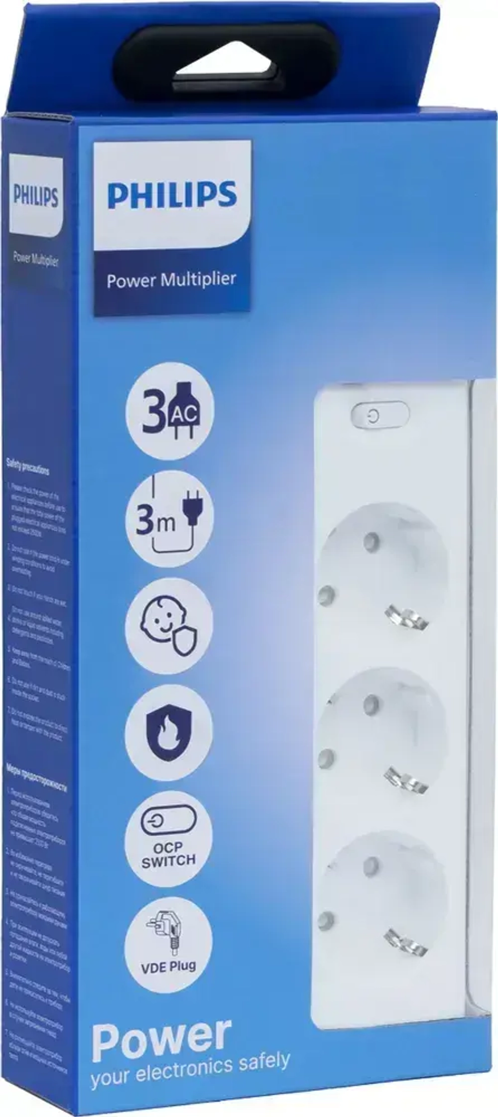 Philips сетевой фильтр 3 Розетки, кабель - 2M белый