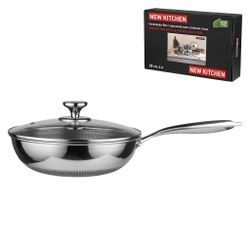 Сковорода Вок (WOK) 28/16,5 см h15,5/8,5 см 4л с крышкой Honeycombs нерж. с антиприг. покр. ИНДУКЦИЯ