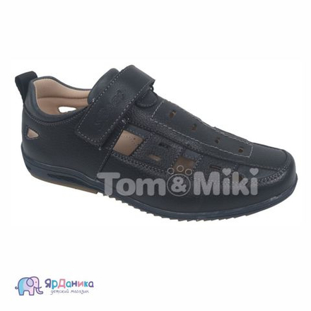 Школьные туфли Tom&Miki черные с перфорацией, на липе В-9351-В