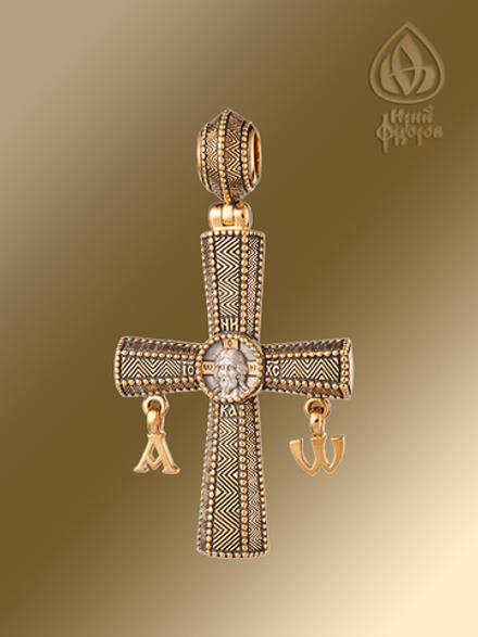 Крест «СПАС НЕРУКОТВОРНЫЙ» с подвесками «АЛЬФА» И «ОМЕГА»