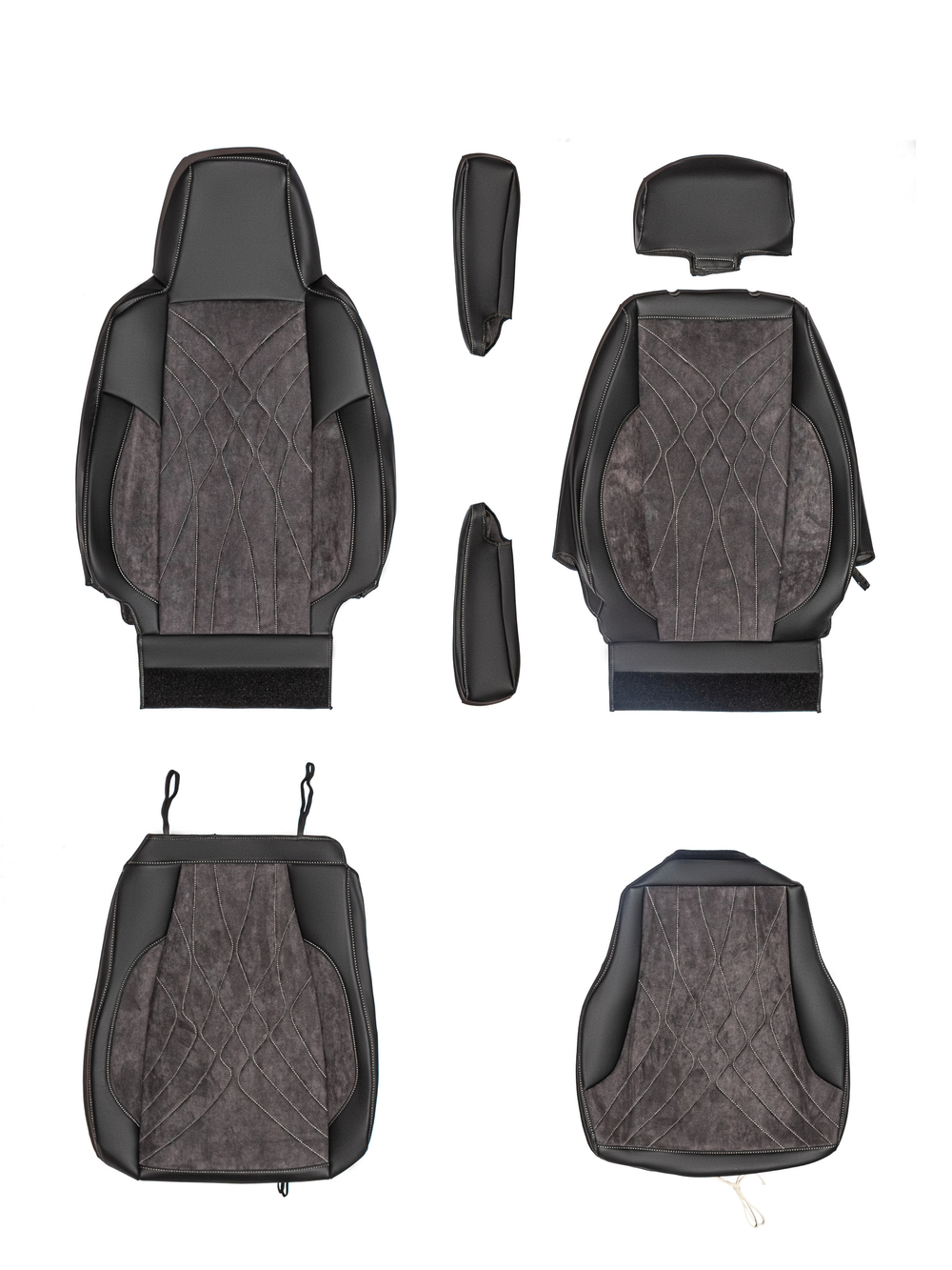 Чехлы Люкс Scania 6 серия высокое/низкое сиденье (экокожа, черный, серая вставка)