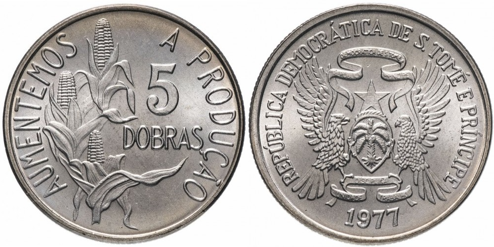 Сан-Томе и Принсипи 5 добр, 1977 Кукуруза UNC