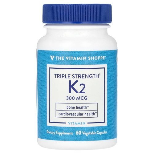 The Vitamin Shoppe, витамин K2, тройная сила, 300 мкг, 60 растительных капсул