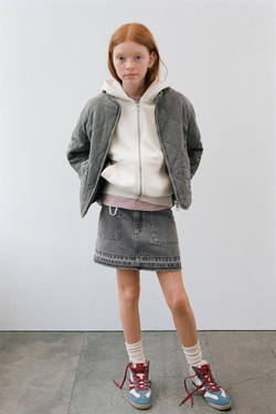 ZARA ДЖИНСОВАЯ ЮБКА С ЗАКЛЕПКАМИ, ТЕМНО-СЕРЫЙ