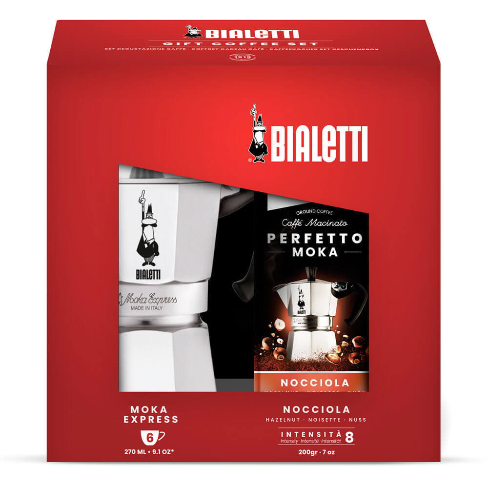 Набор Bialetti Moka Express и кофе молотый Nocciola 200 гр. 6 порций