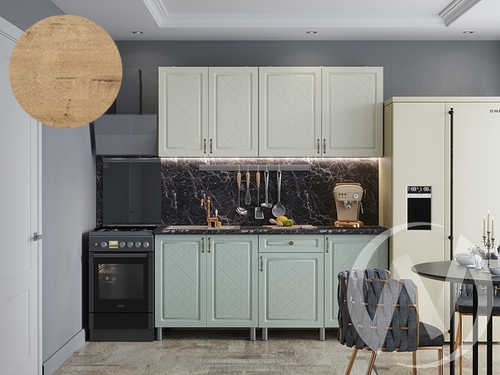 Кухня Вильма 1.8м (корпус белый/айвори; васаби) 38мм дуб бунратти