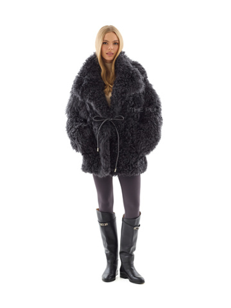 Графитовая шуба из овчины калган