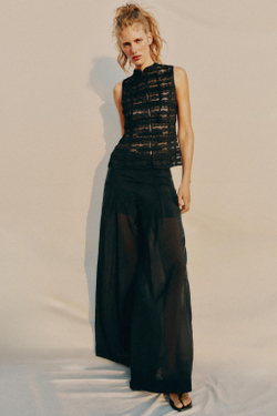 ZARA КРУЖЕВНОЙ ТОП С ЗАСТЕЖКАМИ-ТОГГЛ, ЧЕРНЫЙ
