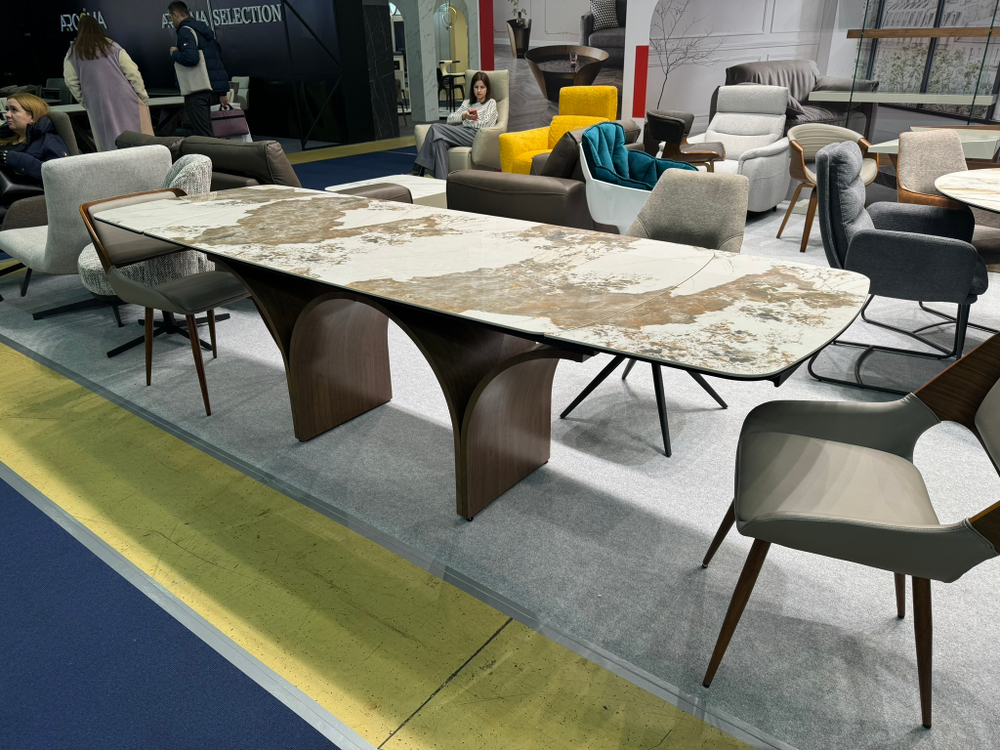 Стол DT2341 (180-260) белая глянцевая керамика/орех