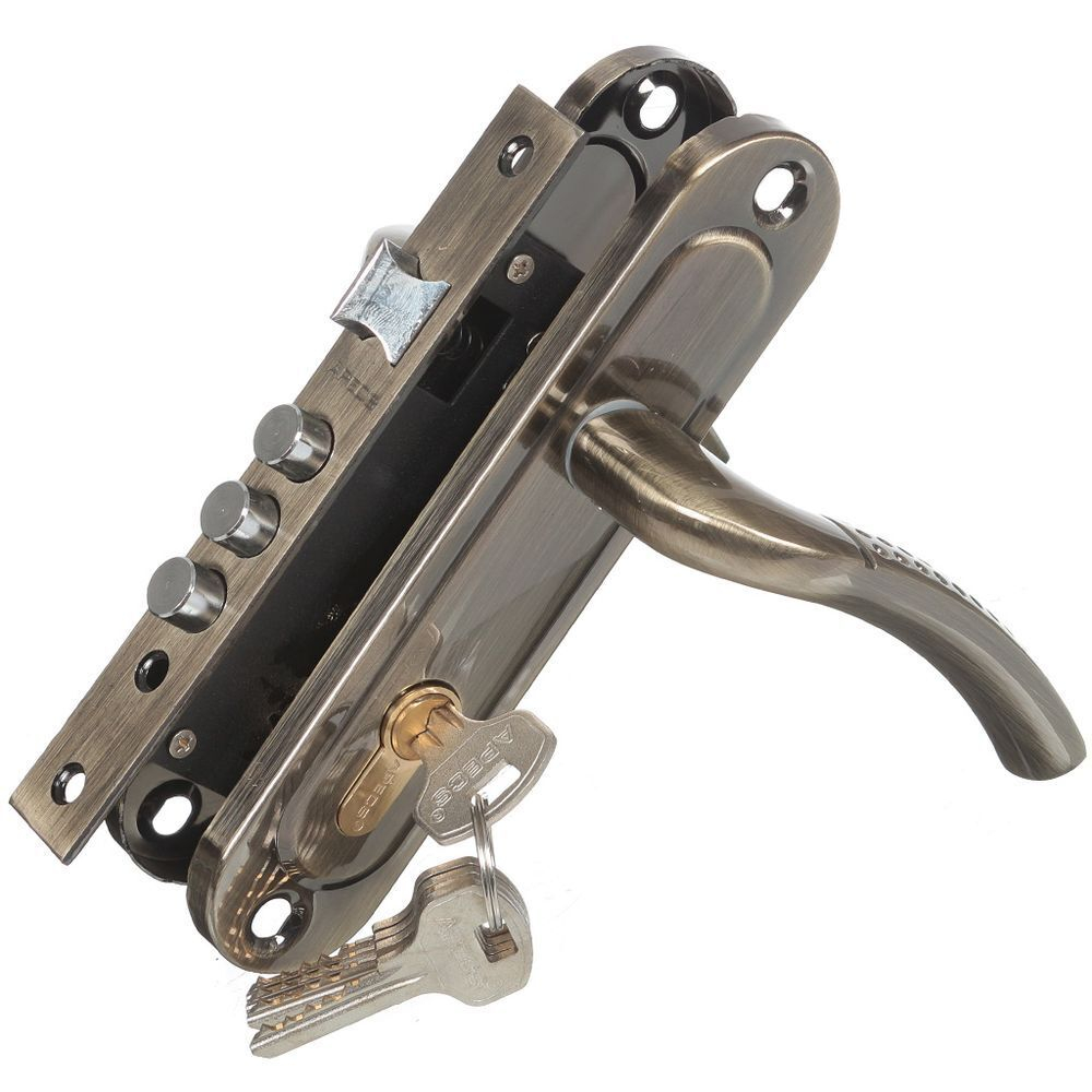 Замок врезной Apecs, 1027/60 AB, ручка в комплект, цилиндровый, бронз