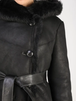 Дубленка зимняя натуральная с капюшоном длинная и теплая