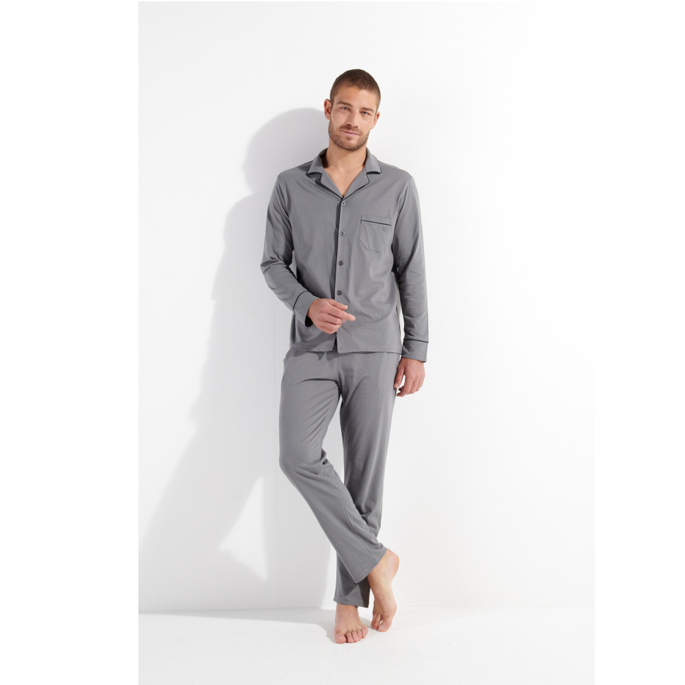 Мужская пижама серая с окантовкой HOM ALBERT Long Sleepwear 402802_4000ZU