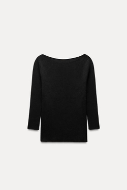 ZARA ТРИКОТАЖНЫЙ СВИТЕР В РУБЧИК, ЧЕРНЫЙ