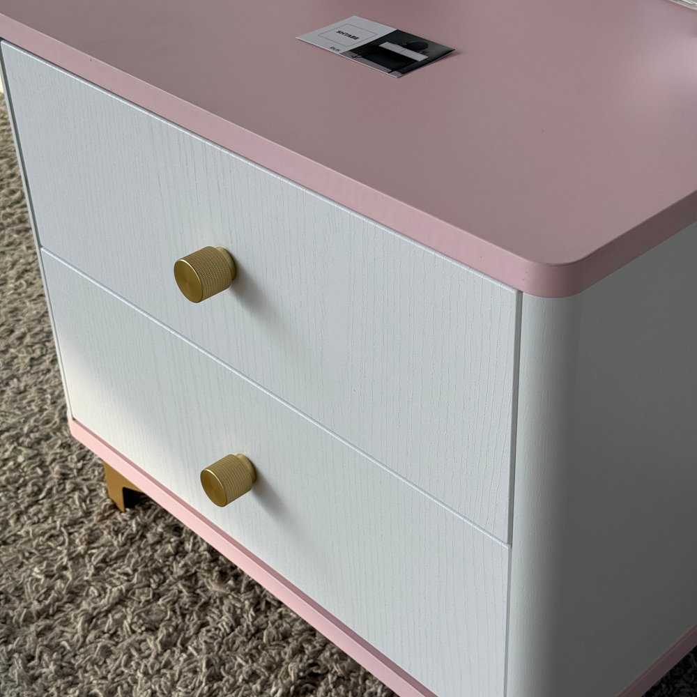 Тумба прикроватная на ножках с ящиками ROYAL 5303 эко (Зефир-Золото-р.золото)