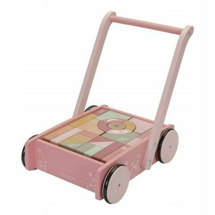 Игрушка-каталка Little Dutch Wooden Baby Walker - Pink - Деревянная розовая тележка с кубиками из дерева - Little Dutch LD7020