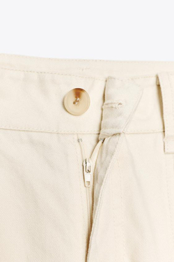 ZARA БРЮКИ С ШИРОКИМИ ШТАНИНАМИ И РЕМНЕМ, ЭКРЮ