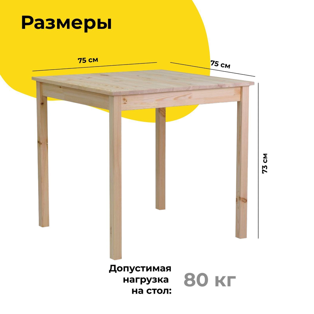 Стол кухонный обеденный Инго 75х75 см деревянный, лакированный / стол письменный