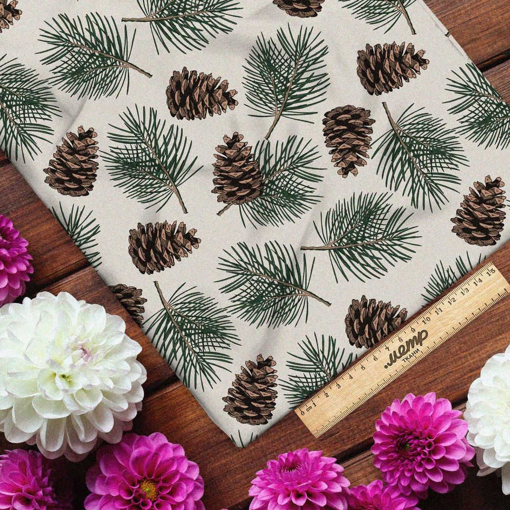 Ткань штапель шишки и елки