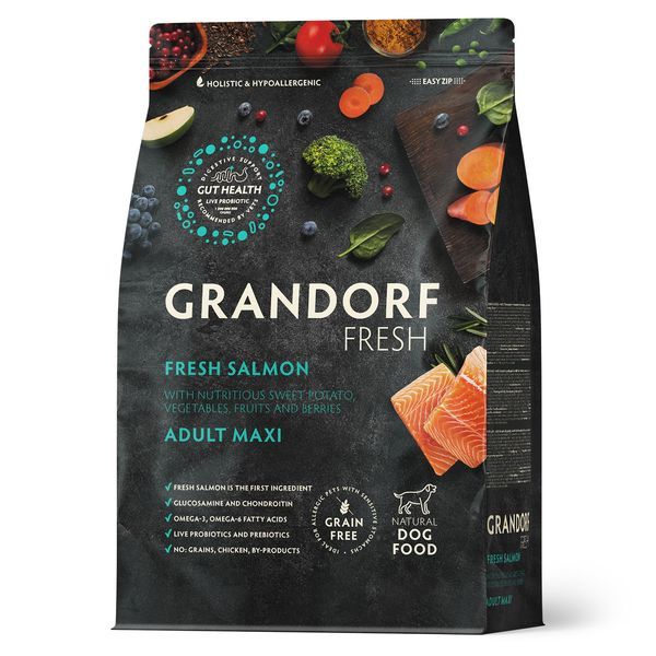 Сухой корм GRANDORF Fresh Dog Adult MAXI Salm&Sweet Potato для собак крупных пород из свежего мяса лосося с бататом