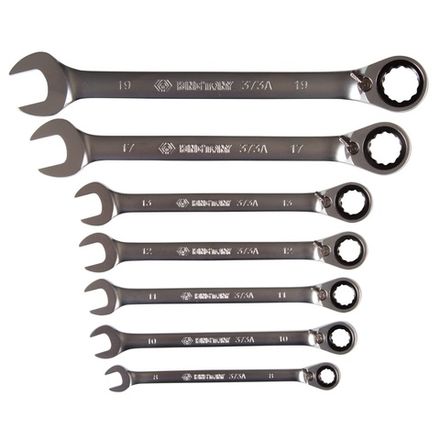 Цена на KING TONY (122A07MRN01) Набор комбинированных трещоточных ключей, 8-19 мм, чехол из теторона, 7 предметов