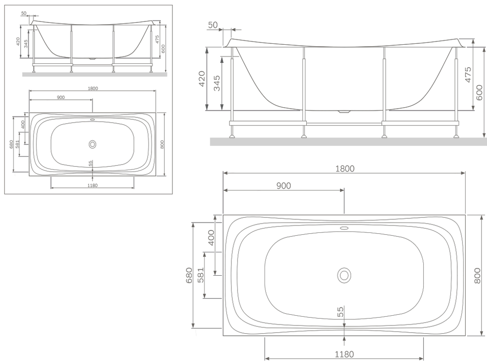 Каркас для ванны AM.PM Sensation W30A-180-080W-R Серый