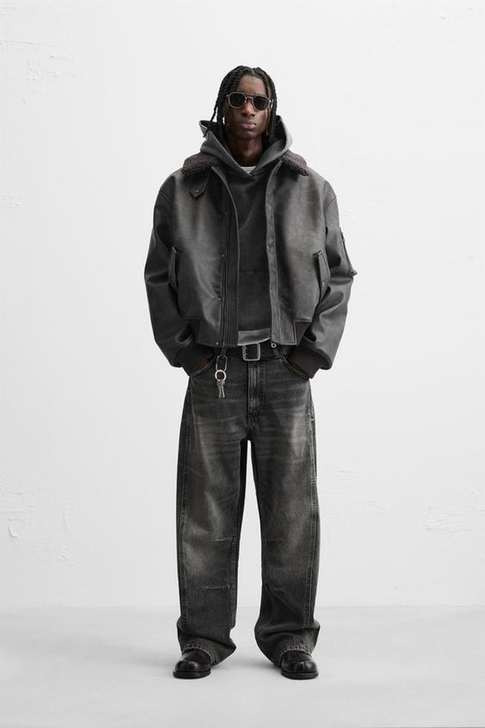 ZARA ДЖИНСЫ BAGGY FIT С ДЕКОРАТИВНОЙ СТРОЧКОЙ, УГОЛЬНЫЙ