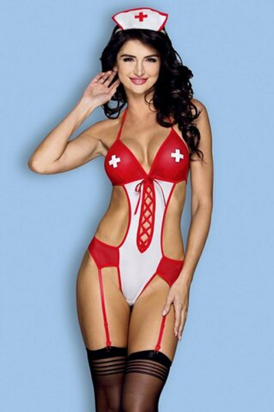 Костюм медсестры с чулками белый с красным L/XL