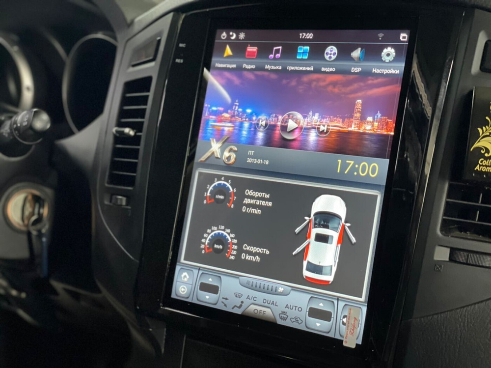 Магнитола Mitsubishi Pajero 4 2006-2022 - Carmedia ZF-1302-GE вертикальный экран в стиле "Тесла" на Android 13, 8Гб+128Гб, CarPlay, 4G SIM-слот