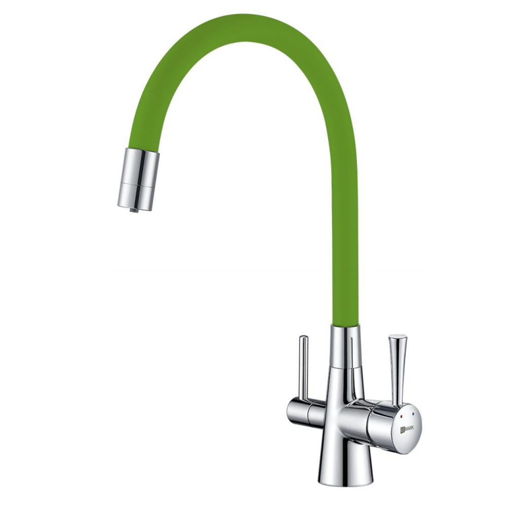 LM3075C-Green COMFORT Смес-ль для кух, с гибк излив, с подключ к фильт питьевой воды, хром/зелены