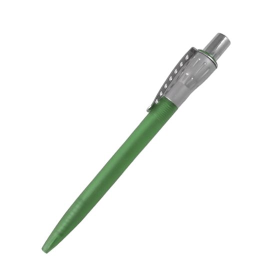 Ручка, синяя. Цвет корпуса зёленый с серебром, металлический клип