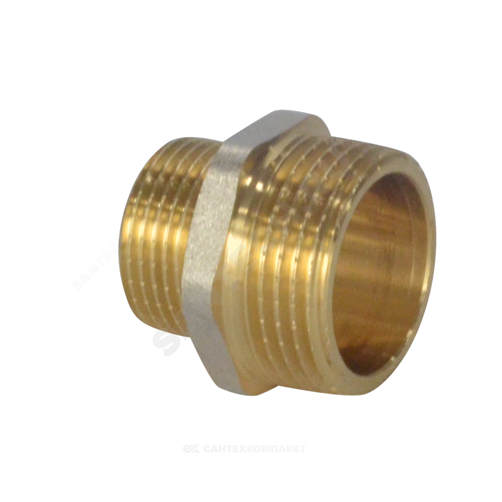 Ниппель латунь никель переходной Ду 40х32 (1 1/2"х1 1/4") НР 9023 ГОСТ 32585-2013 Aquasfera 9023-11