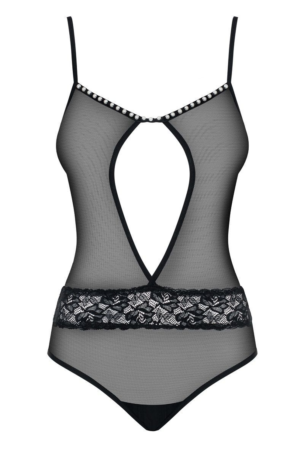 Прозрачное боди с бусинками на декольте