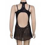 Платье кожаное с пажиками для чулок Ohyeah с кружевом +стринги, XL-2XL