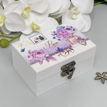 Шкатулка деревянная с зеркалом «МАРЦИПАН», пудровые пионы, 9.5*6.5*5см (в коробке)