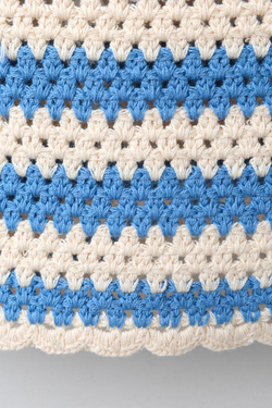 ZARA ТОП ИЗ КРУЖЕВА КРОШЕ В ПОЛОСКУ, ЭКРЮ/СИНИЙ