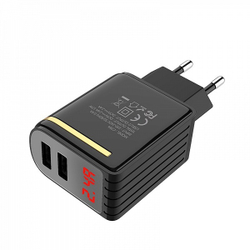 Сетевое зарядное устройство 2-USB 2.4А Hoco C39A LED-дисплей Чёрный