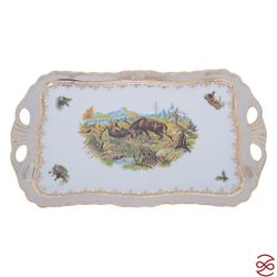 Блюдо квадратное на ножке Queen's Crown Aristokrat Охота бежевая 45*25см