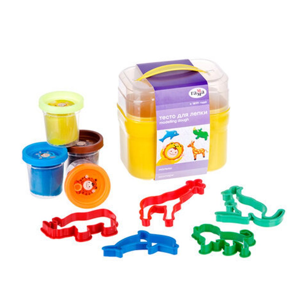 Пластилин на растительной основе (тесто для лепки) ГАММА "Малыш. Зоопарк", 4 цвета, 240 г, 5 формочек, 509198