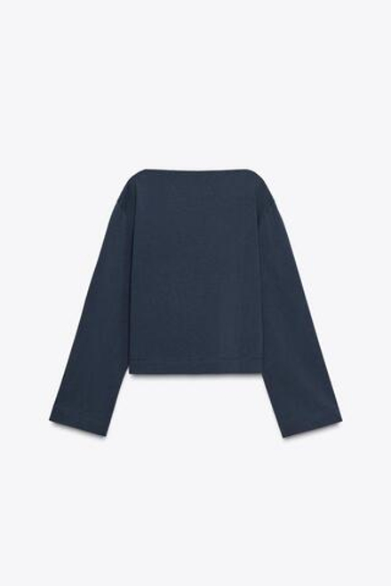 ZARA ФУТБОЛКА С ВЫРЕЗОМ «ЛОДОЧКА», МОРСКОЙ СИНИЙ