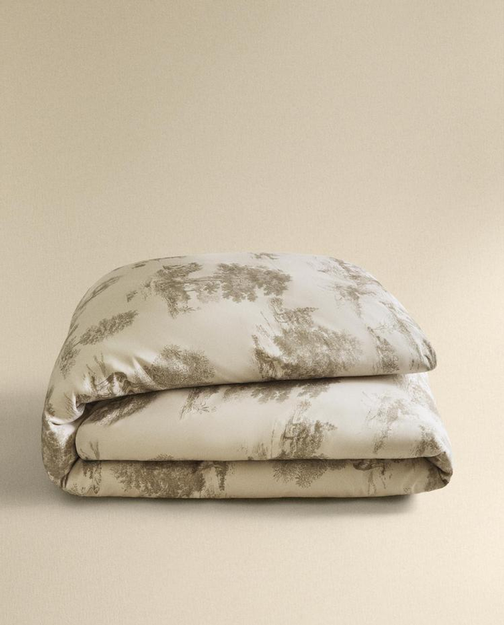 ZARA HOME ПОДОДЕЯЛЬНИК С ПРИНТОМ (300 НИТЕЙ), СЕРЫЙ/БЕЖЕВЫЙ