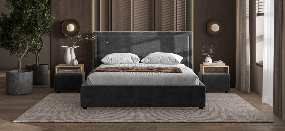 Фрея Кровать+ПМ 160 Велюр Монолит серый